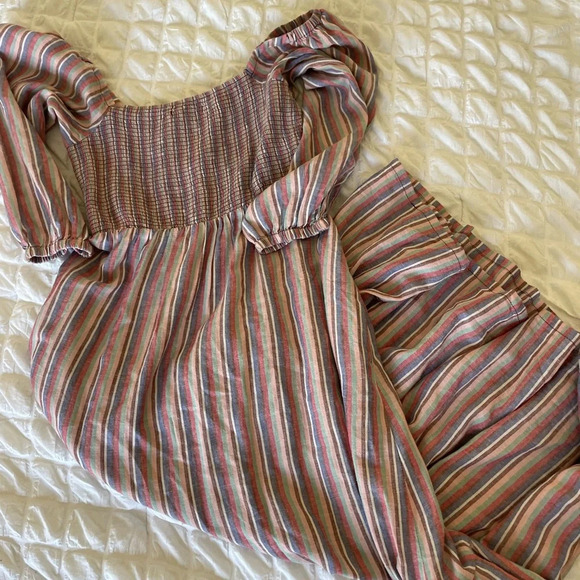 Marine Layer Ivy Brook dust linen strips smocked midi dress - Picture 8 of 10